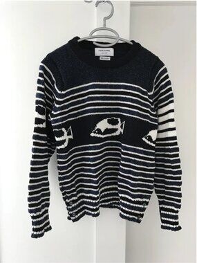 Thom Browne fish fair isle intarsia cotton wool mohair blend sweater